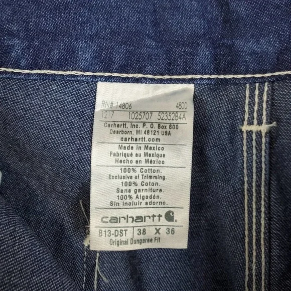 Carhartt Loose Original Fit Straight Leg Work Dungaree Men 38X36 Blue B13DST NWT - Picture 7 of 9